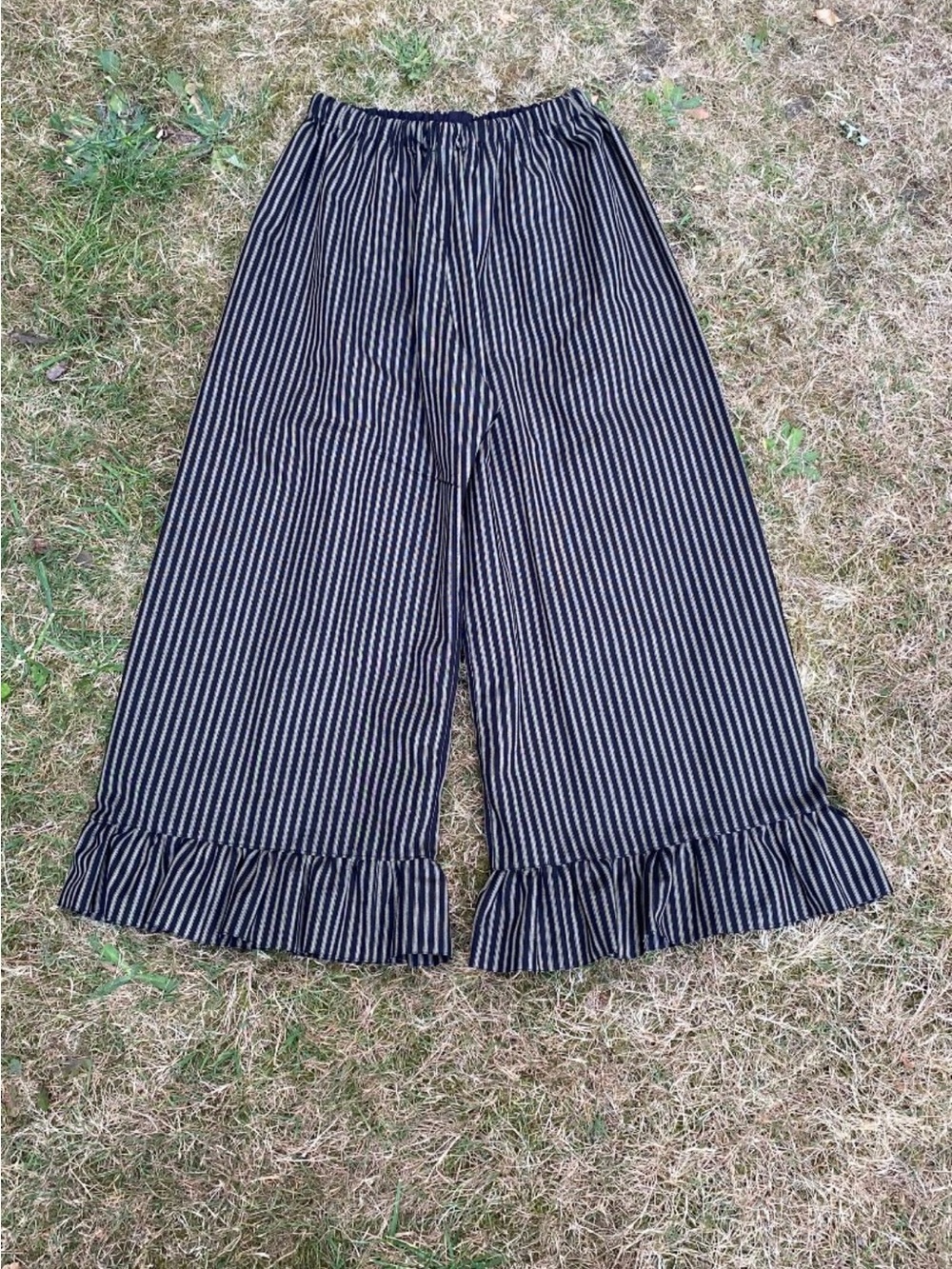 Archive Craft custom Striped Wide-Leg Ruffle Hem Pants